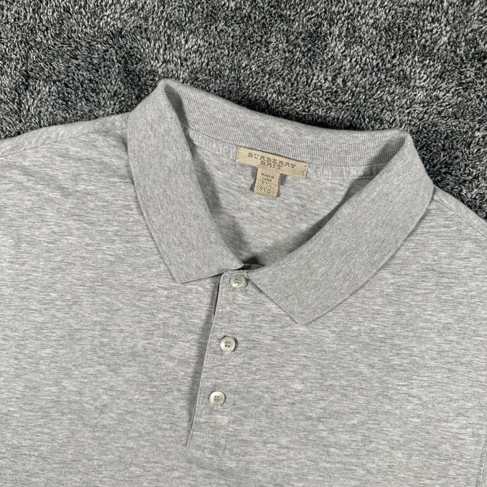 Burberry Brit Polo Mens XXL Grey Short Sleeve Button Cotton Nova Check Trim